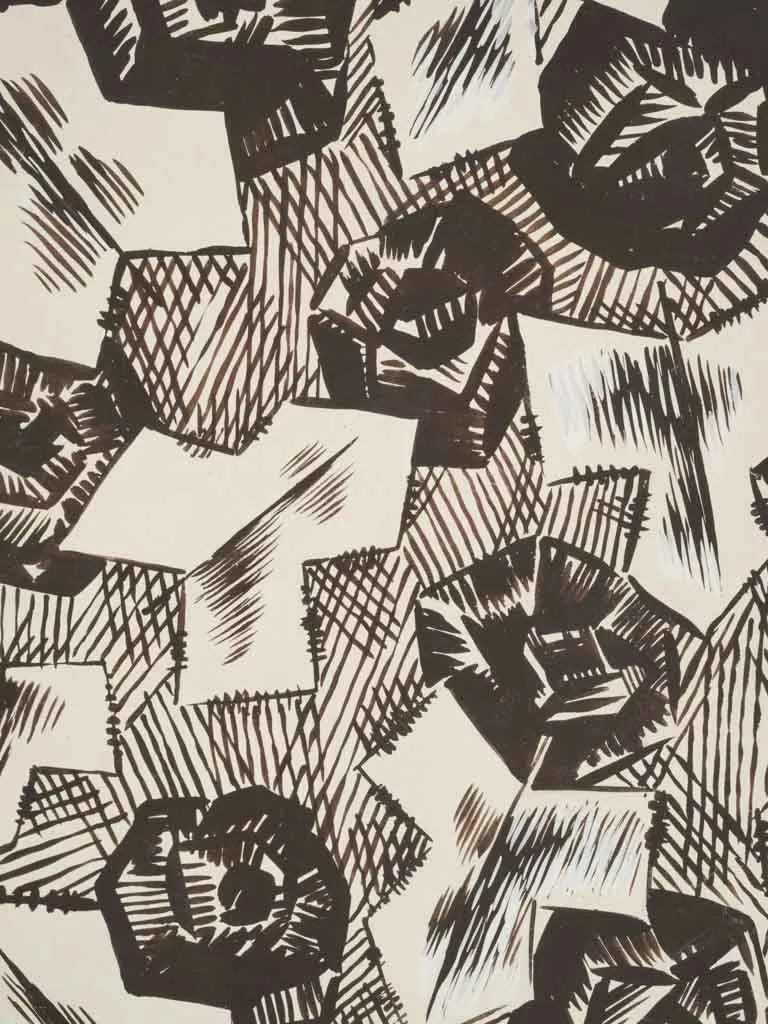 Handpainted Fabric Design by Arthur Litt - abstract monochrome florals