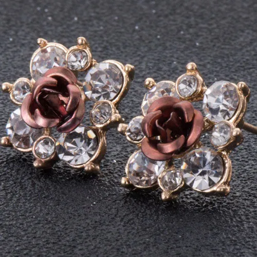 High Quality Rhinestone Flower Crystal Stud Earrings For Women Party Rose Pink Blue Romantic  Boho Fashion Jewelry e0155