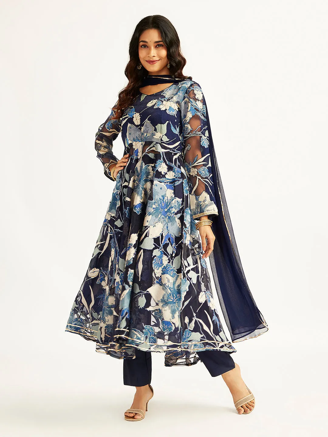Jashvi Women's Navy Blue Anarkali Set