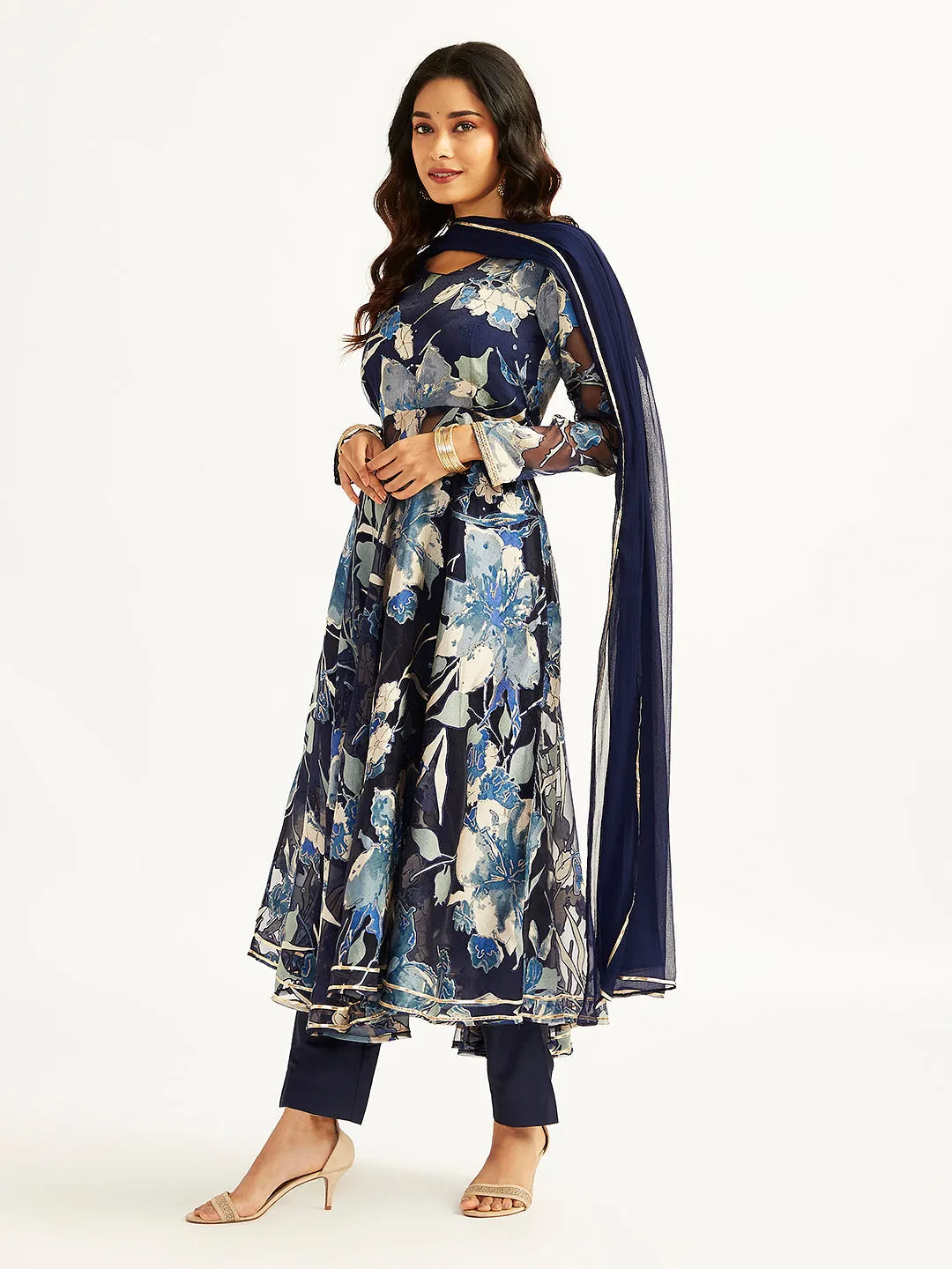 Jashvi Women's Navy Blue Anarkali Set