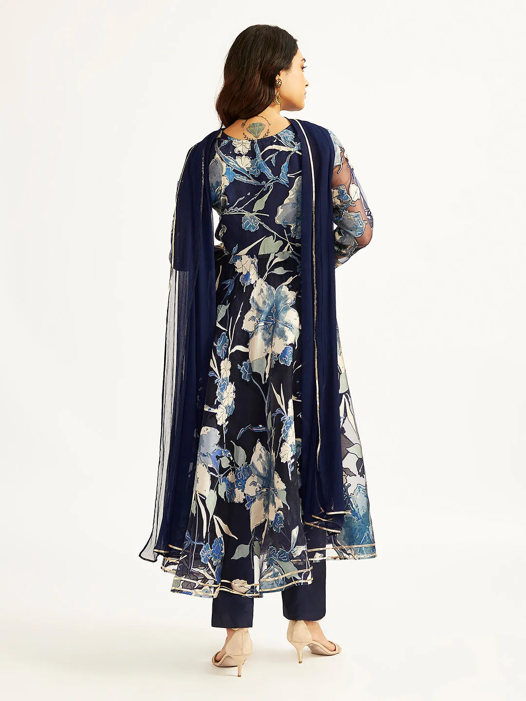 Jashvi Women's Navy Blue Anarkali Set