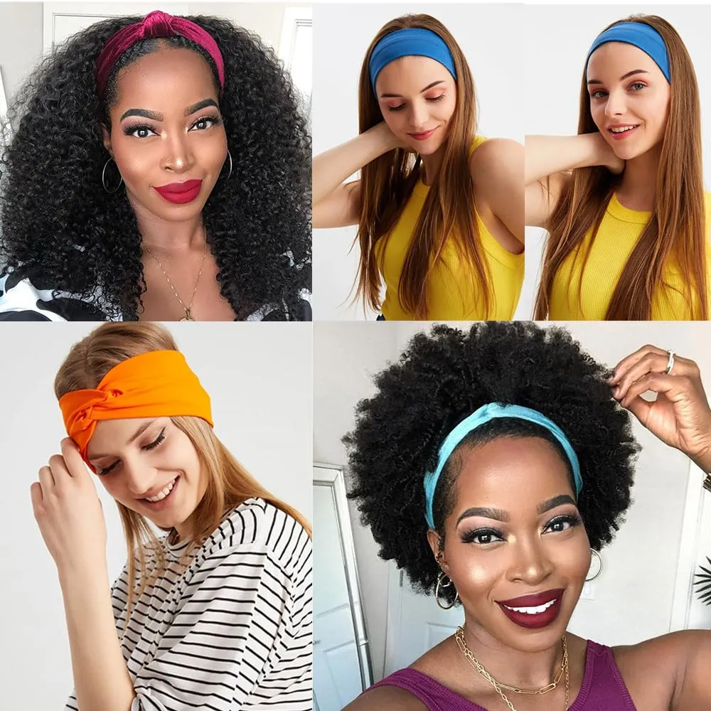 Kachanaa 4 Pack Wide Non-Slip Boho Women's Headband - Elastic Large African Turban Headwrap Ideal for Yoga, Workouts, Running - Non-Slip Design for Black Women
