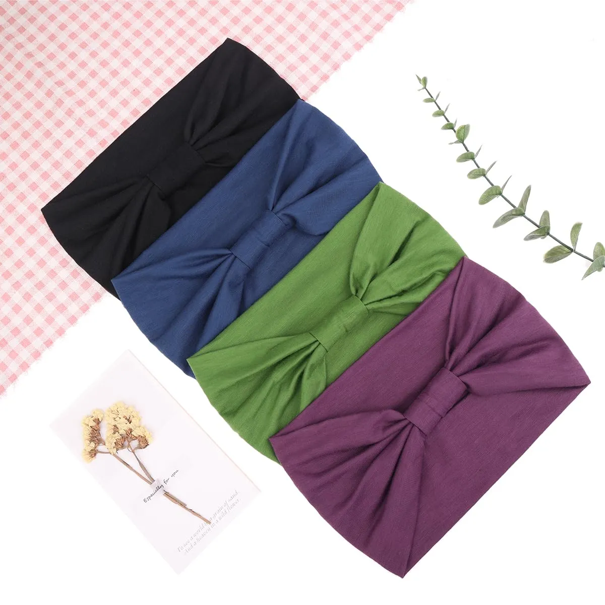 Kachanaa 4 Pack Wide Non-Slip Boho Women's Headband - Elastic Large African Turban Headwrap Ideal for Yoga, Workouts, Running - Non-Slip Design for Black Women