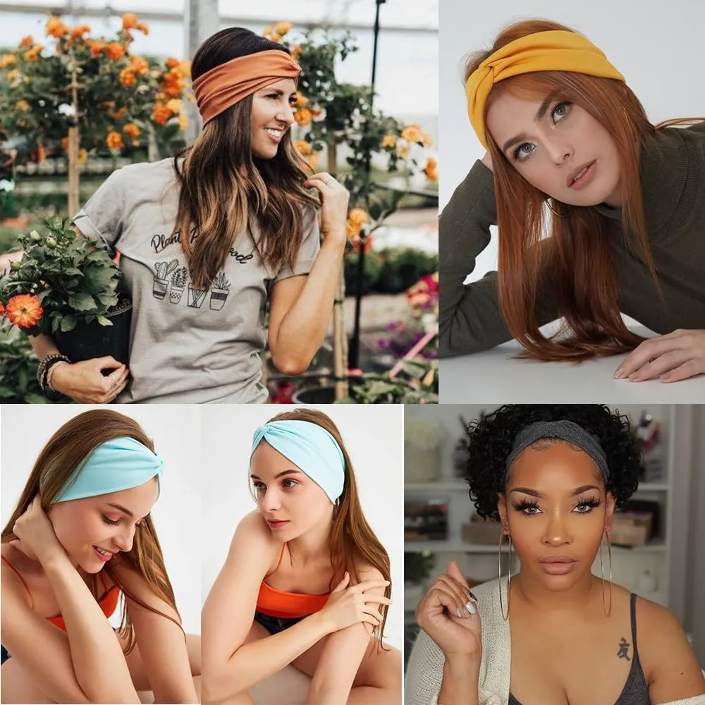 Kachanaa 4 Pack Wide Non-Slip Boho Women's Headband - Elastic Large African Turban Headwrap Ideal for Yoga, Workouts, Running - Non-Slip Design for Black Women