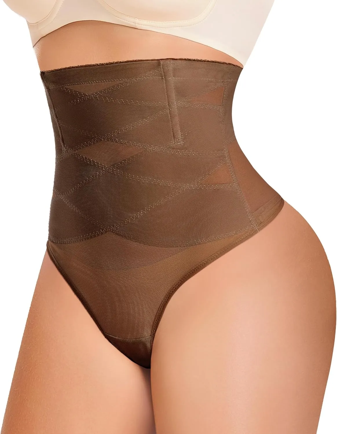 KUMAYES Tummy Control Shapewear Thong for Women - High Waisted Thong Compression Underwear Body Shaper Girdle Panty 2 Pack