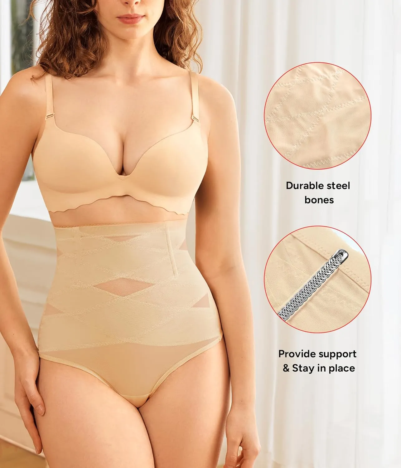 KUMAYES Tummy Control Shapewear Thong for Women - High Waisted Thong Compression Underwear Body Shaper Girdle Panty 2 Pack
