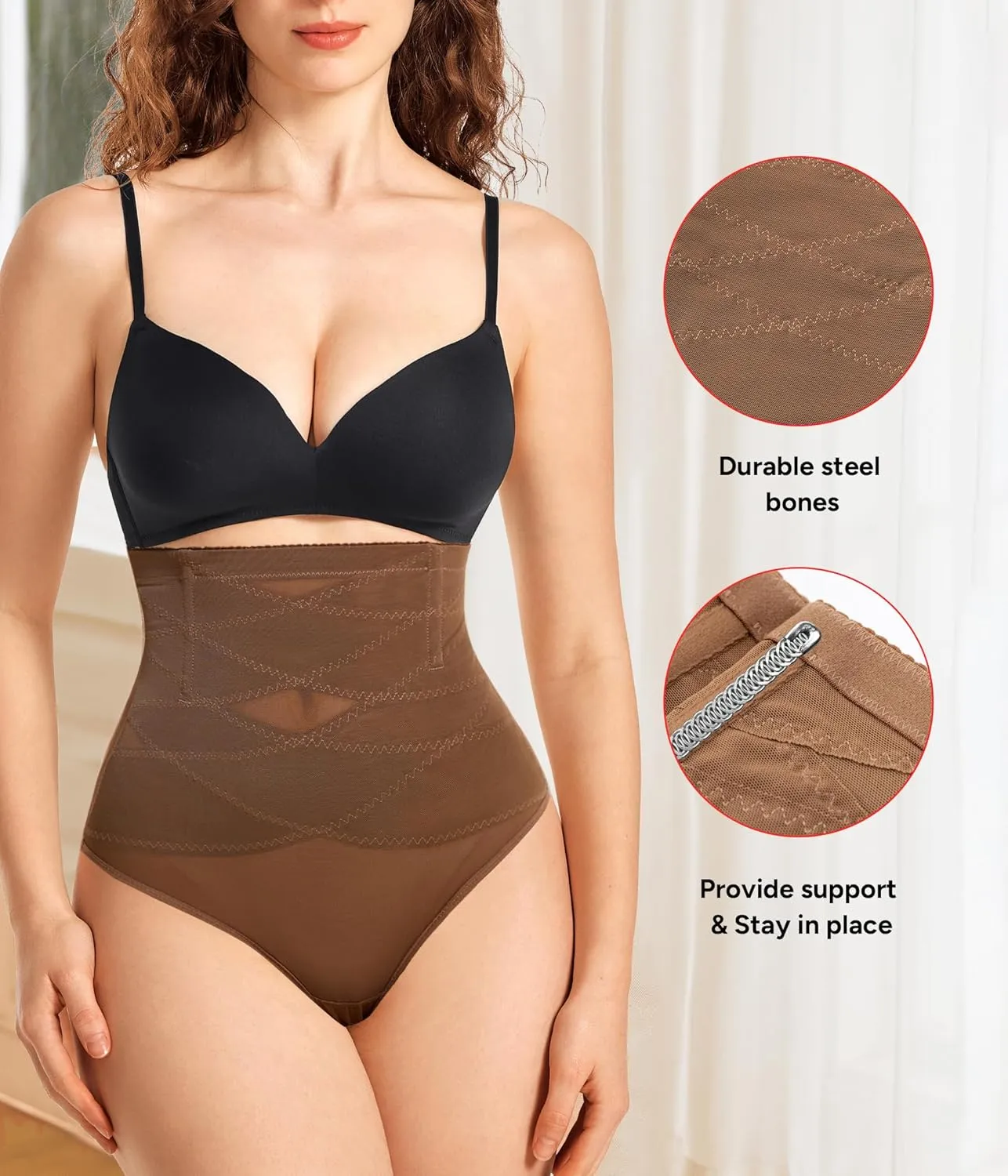 KUMAYES Tummy Control Shapewear Thong for Women - High Waisted Thong Compression Underwear Body Shaper Girdle Panty 2 Pack