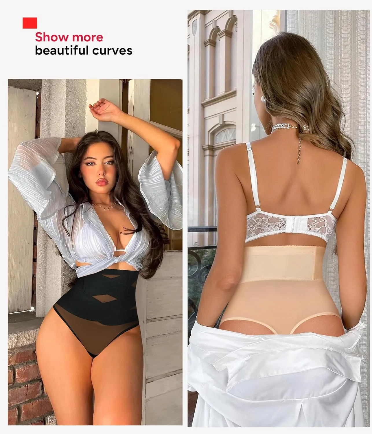 KUMAYES Tummy Control Shapewear Thong for Women - High Waisted Thong Compression Underwear Body Shaper Girdle Panty 2 Pack