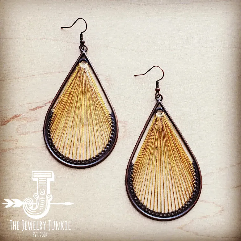 Large Woven Teardrop Earrings in Mustard 206a
