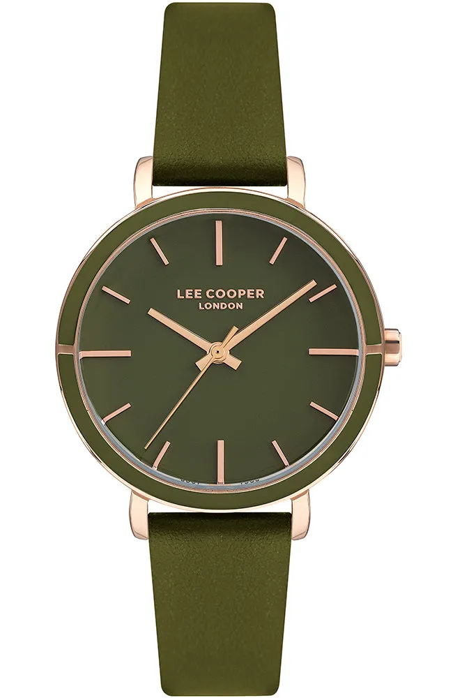 Lee Cooper Women's Watch Analog, Green Dial, Green Leather Strap, LC07248.475