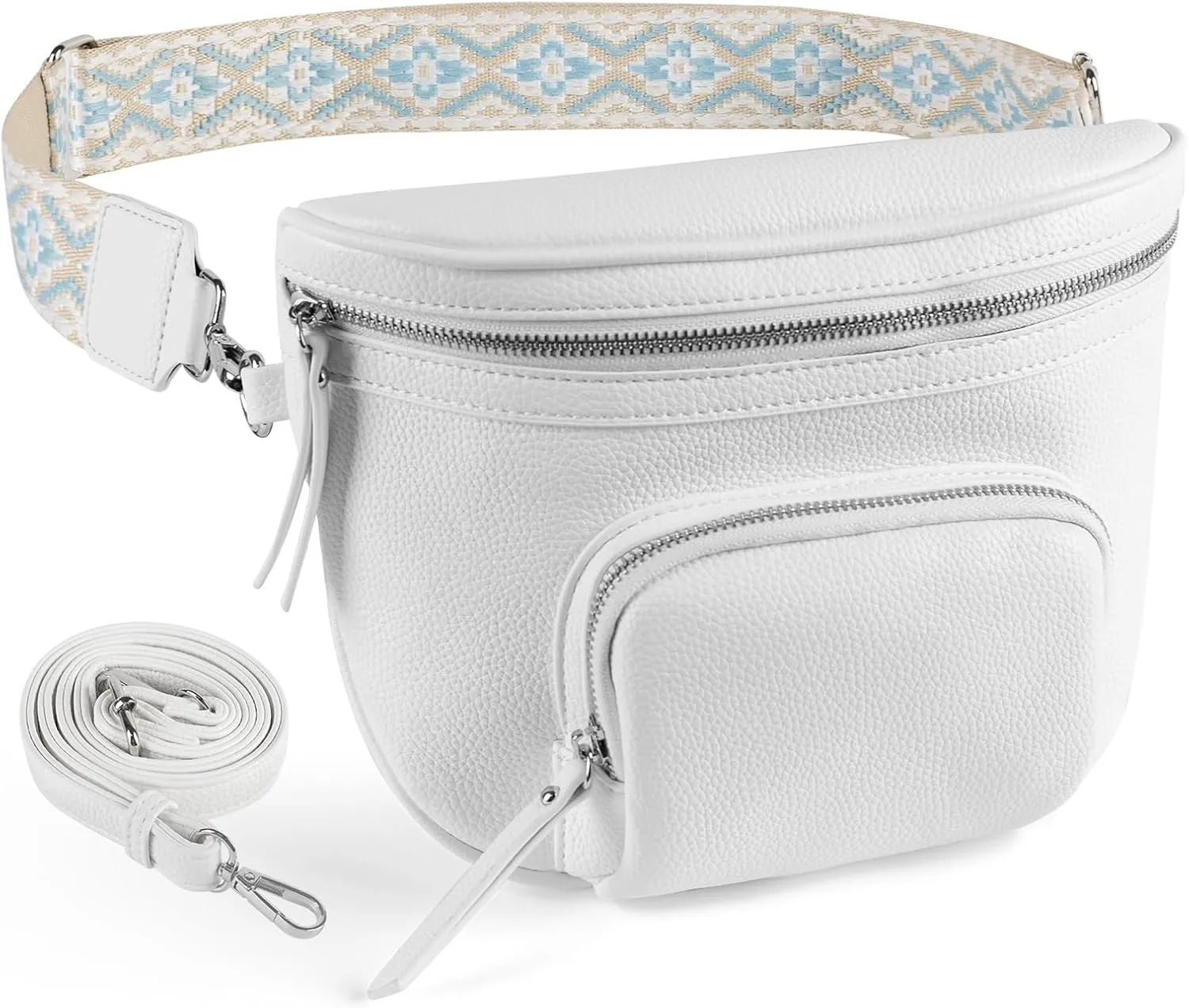 Letech  Fanny Pack Crossbody Bag with Adjustable Shoulder Strap,Waist Bag Travel Belt Bags Bum Bag Gifts for Women Men (White)