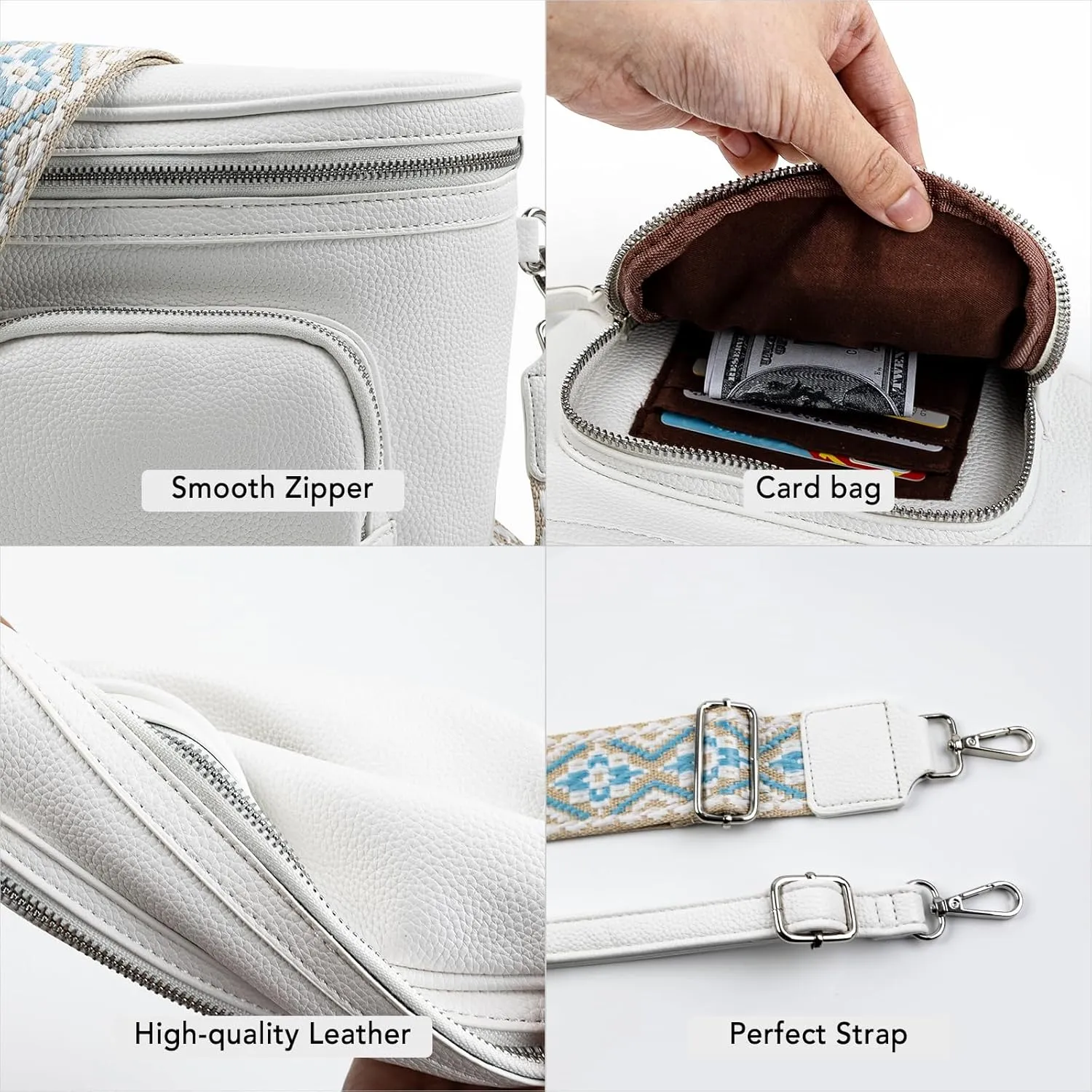 Letech  Fanny Pack Crossbody Bag with Adjustable Shoulder Strap,Waist Bag Travel Belt Bags Bum Bag Gifts for Women Men (White)