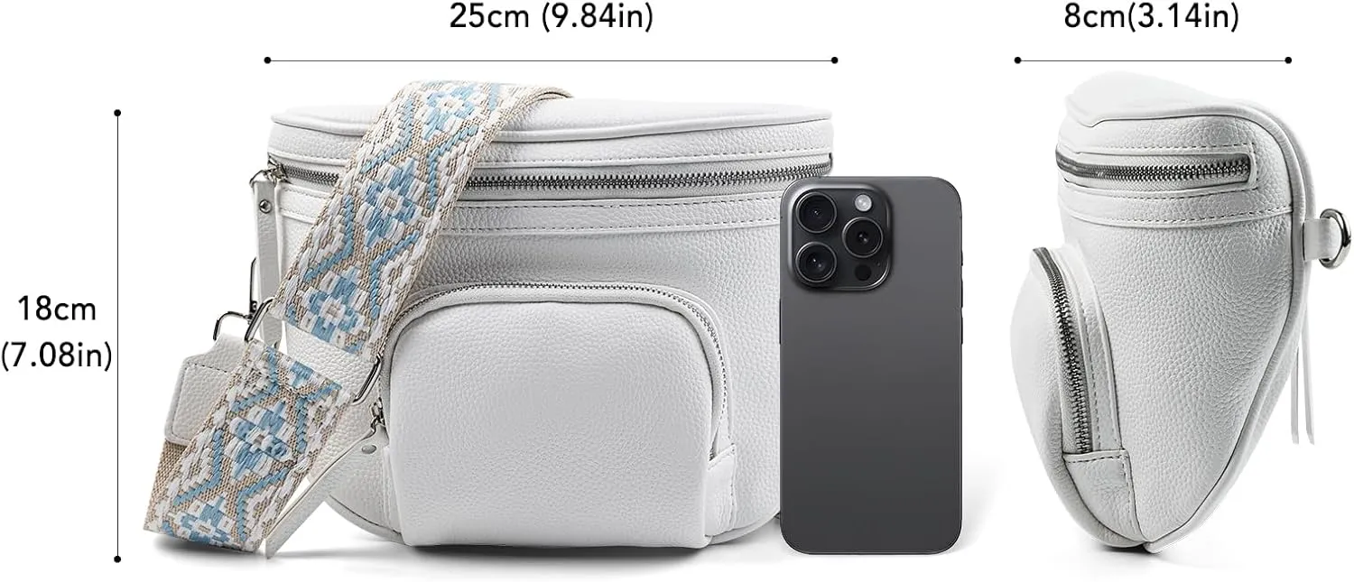 Letech  Fanny Pack Crossbody Bag with Adjustable Shoulder Strap,Waist Bag Travel Belt Bags Bum Bag Gifts for Women Men (White)