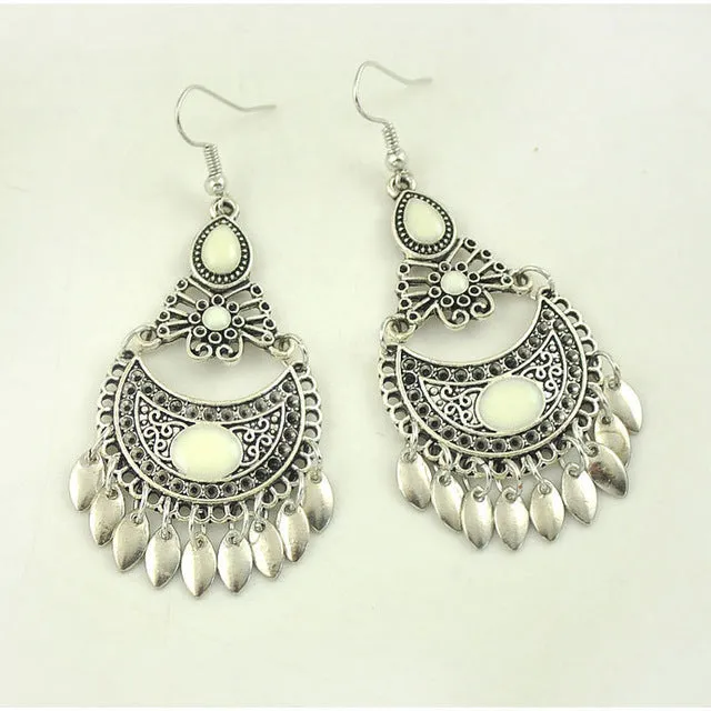 LOVBEAFAS 2017 Fashion Boho Earrings For Women Jewelry Ethnic Long Drop Tassel Red/Blue/White/Black Enamel Vintage Earrings