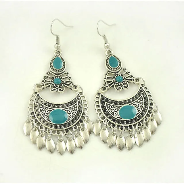 LOVBEAFAS 2017 Fashion Boho Earrings For Women Jewelry Ethnic Long Drop Tassel Red/Blue/White/Black Enamel Vintage Earrings