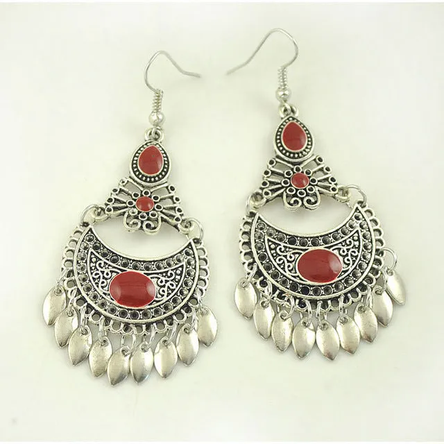 LOVBEAFAS 2017 Fashion Boho Earrings For Women Jewelry Ethnic Long Drop Tassel Red/Blue/White/Black Enamel Vintage Earrings
