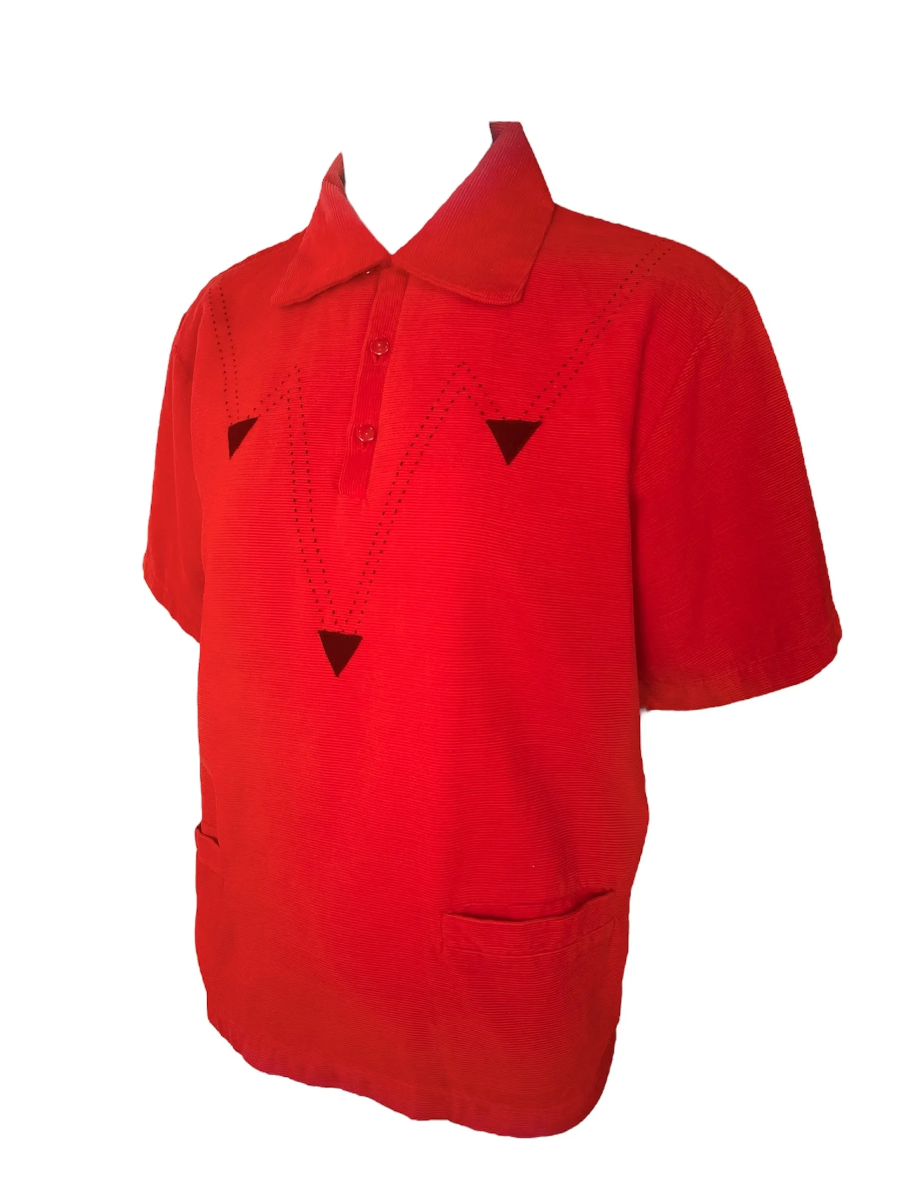 Maurice Holman 1950s Red Corduroy Unisex Short-Sleeve Shirt
