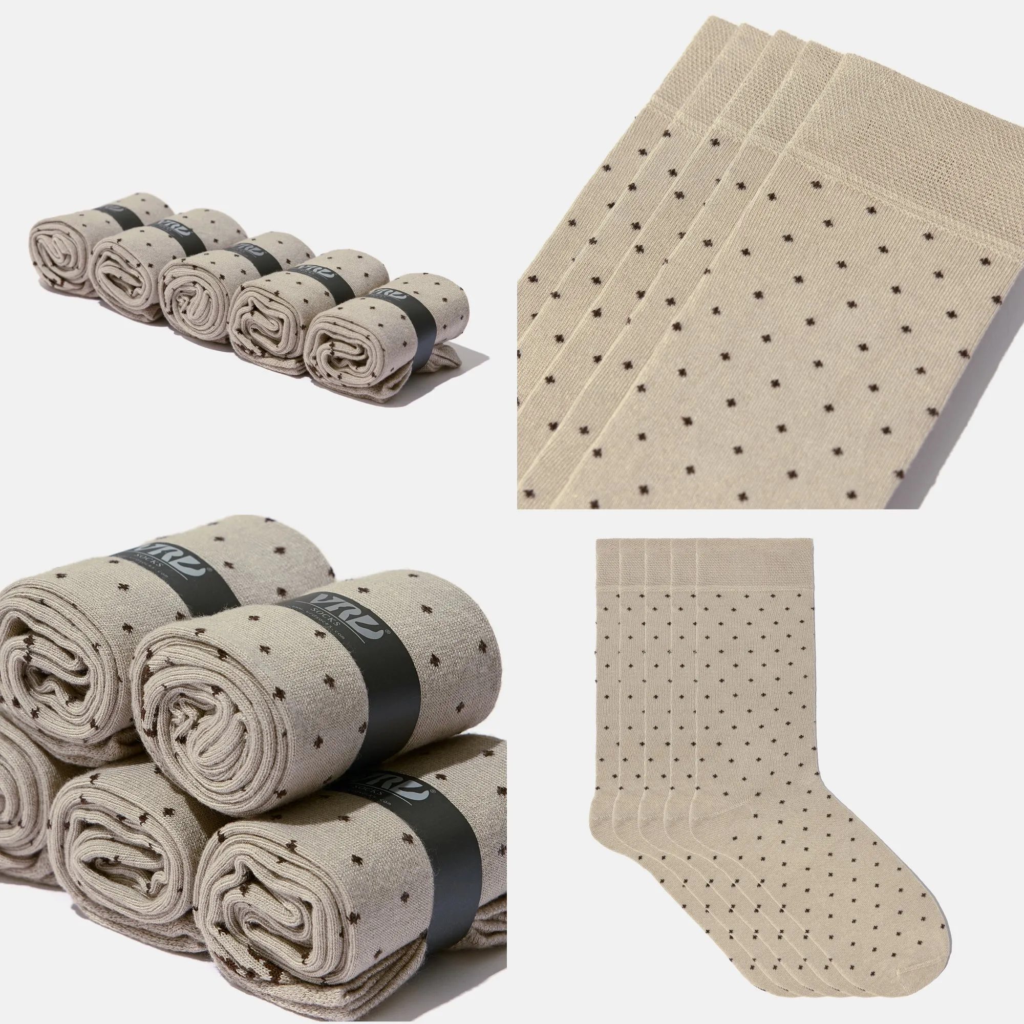 Men's Bamboo Dress Socks • Dotted Pack of 1/3/5 Pairs • Camel Khaki