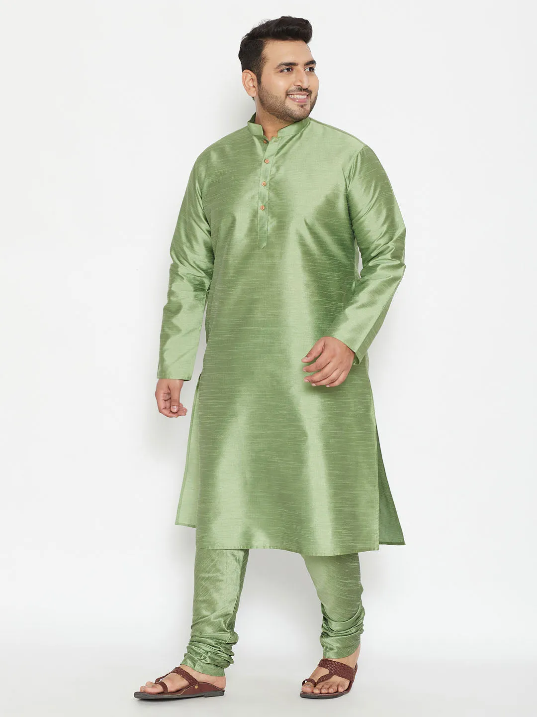 Men's Plus Mint Green Silk Blend Kurta - Vastramay