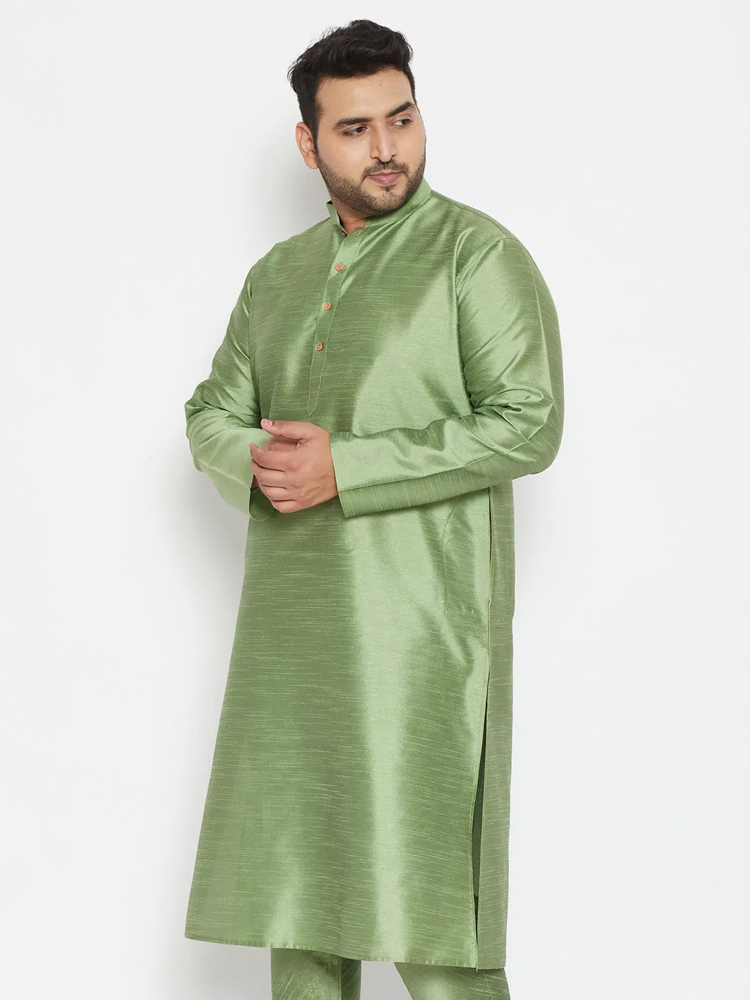Men's Plus Mint Green Silk Blend Kurta - Vastramay