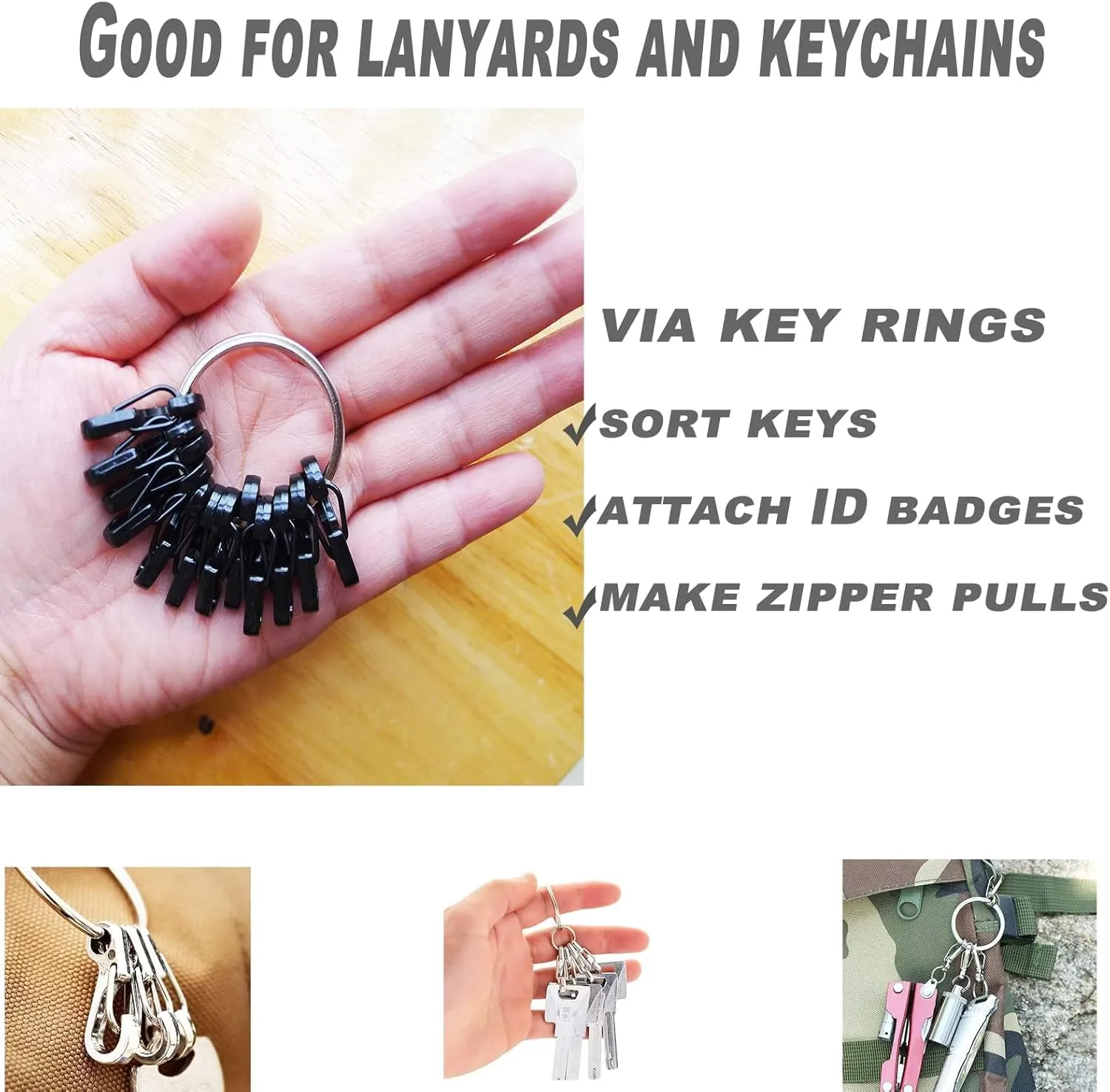 Mini Carabiner Clips with Metal Spring Wiregate Hook and Little Eye Hole for Keychain Backpack Clasps
