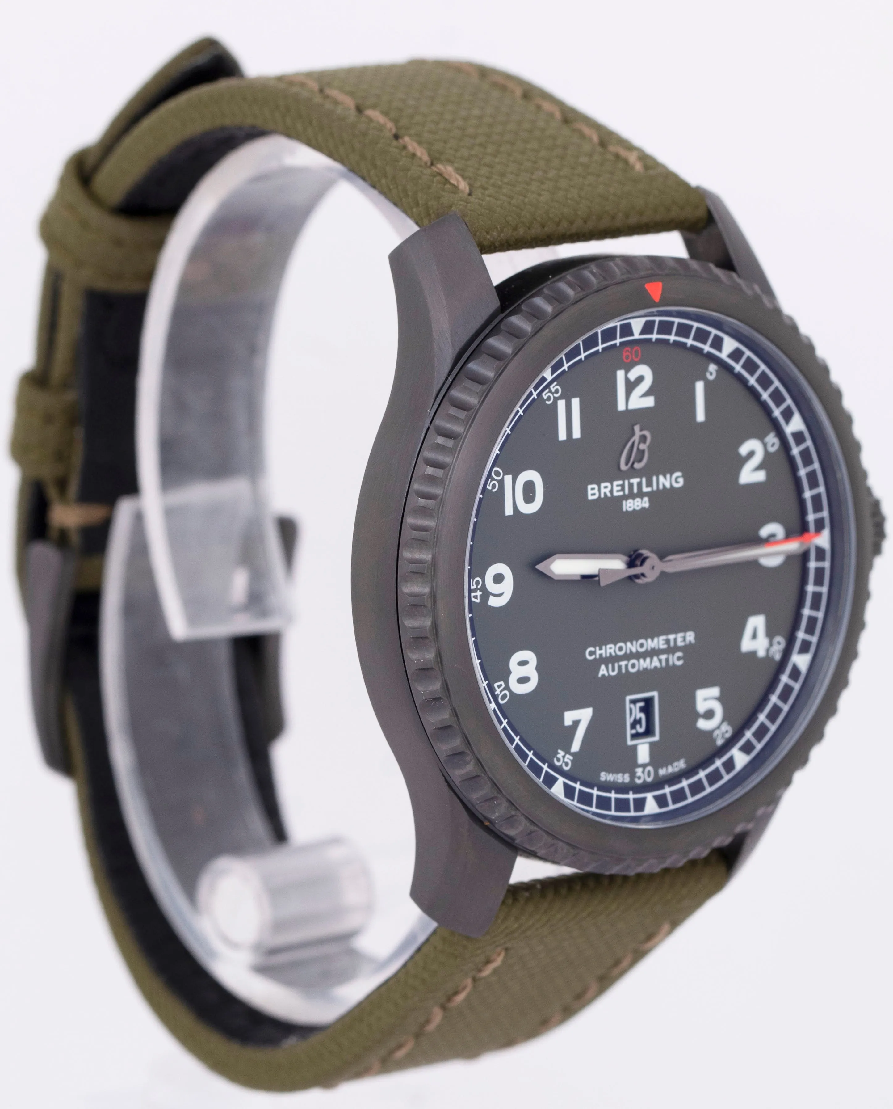 MINT PAPERS Breitling Aviator 8 Curtiss Warhawk Blacksteel Green M17315 BOX