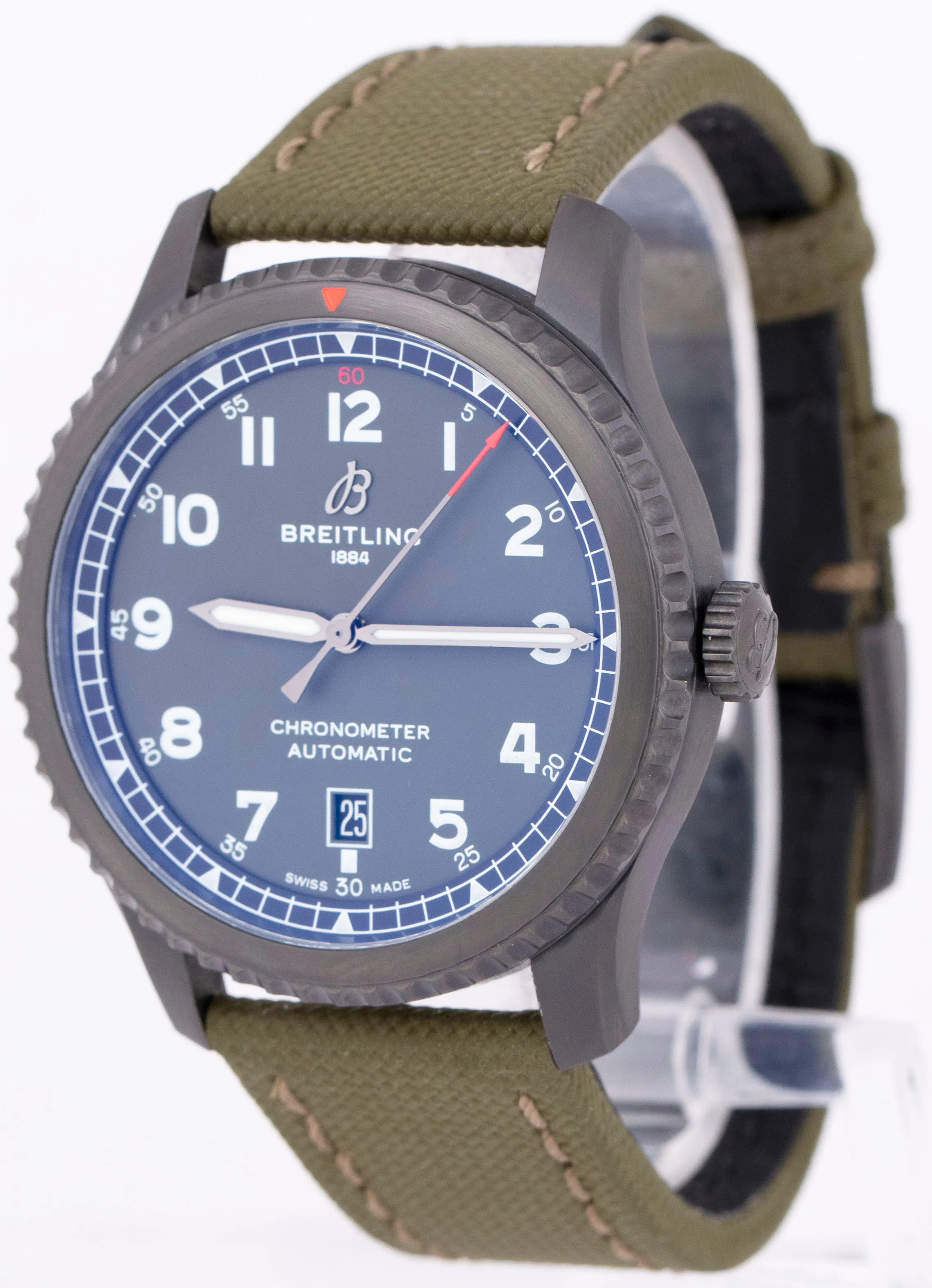 MINT PAPERS Breitling Aviator 8 Curtiss Warhawk Blacksteel Green M17315 BOX