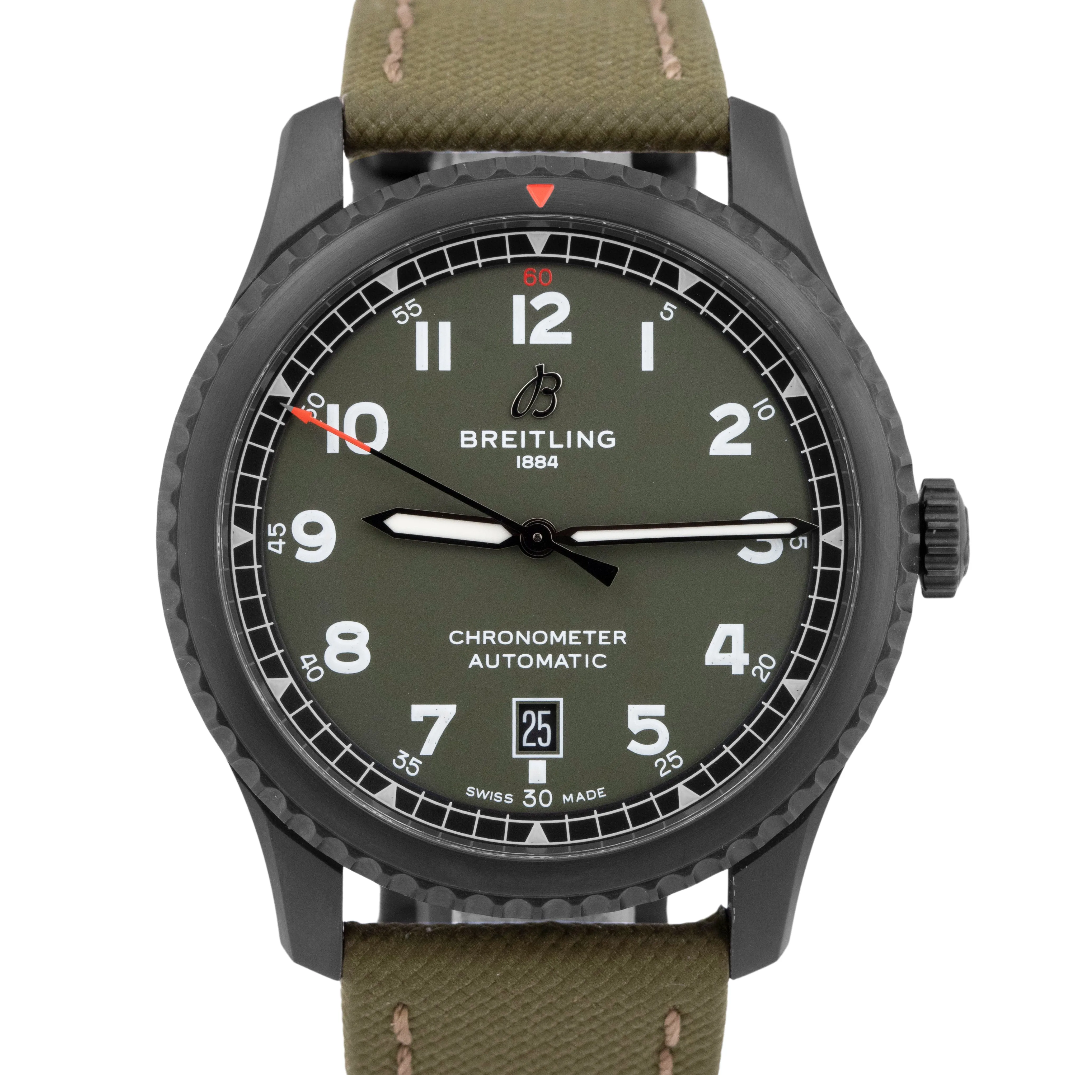 MINT PAPERS Breitling Aviator 8 Curtiss Warhawk Blacksteel Green M17315 BOX