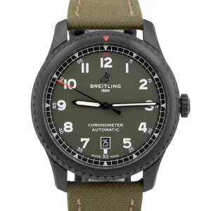 MINT PAPERS Breitling Aviator 8 Curtiss Warhawk Blacksteel Green M17315 BOX