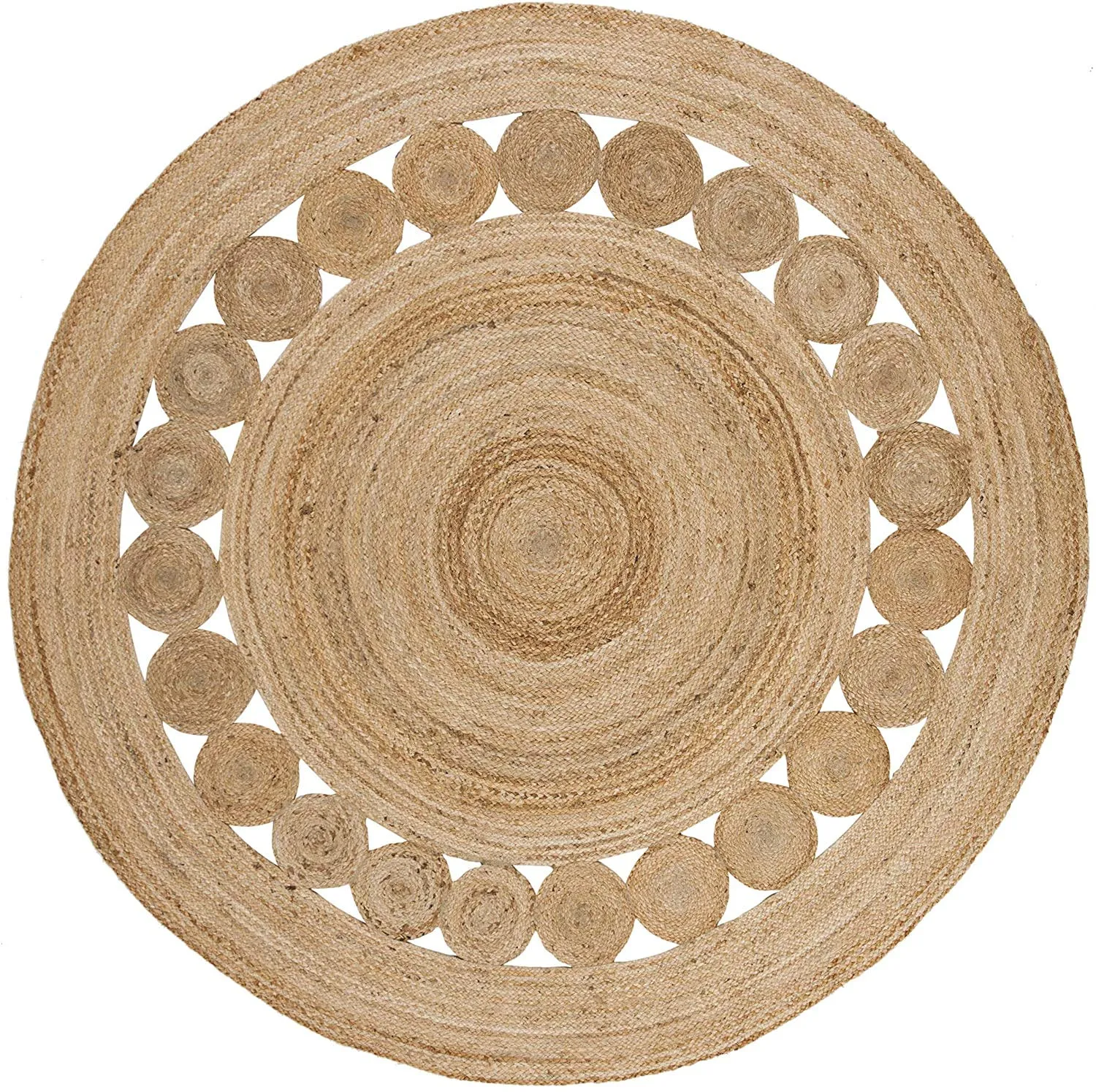 Natural Harmony – Handwoven Round Jute Rug | Versatile Braided Floor Mat for Any Space