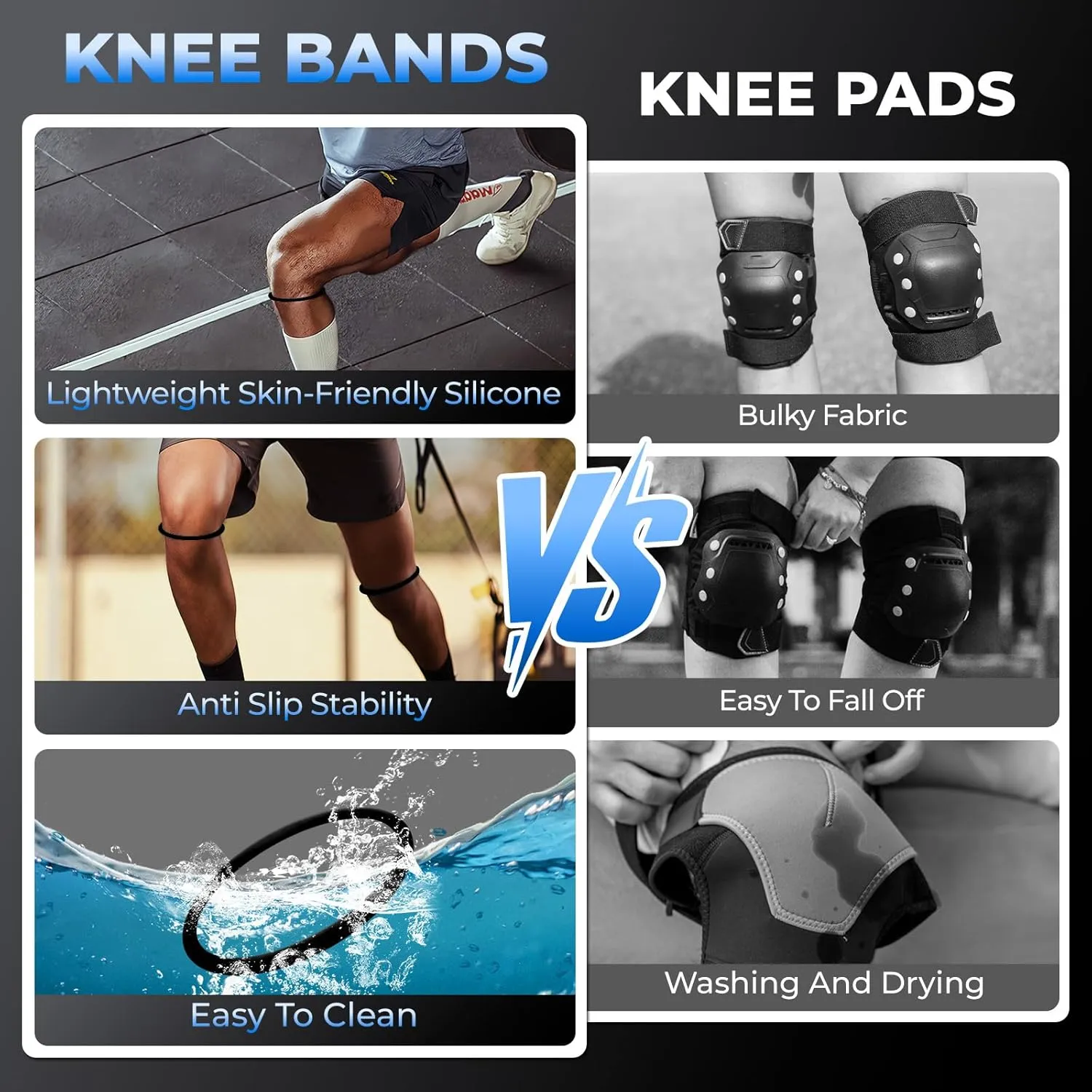 Patellar Tendon Support Strap Knee Bands for Youth, Basketball Patella Tendon Stabilizer Knee Brace Silicone Band Knee Brace Elasticity Fixed Protection Patellar Ring for Running Sports Working Out (Black)