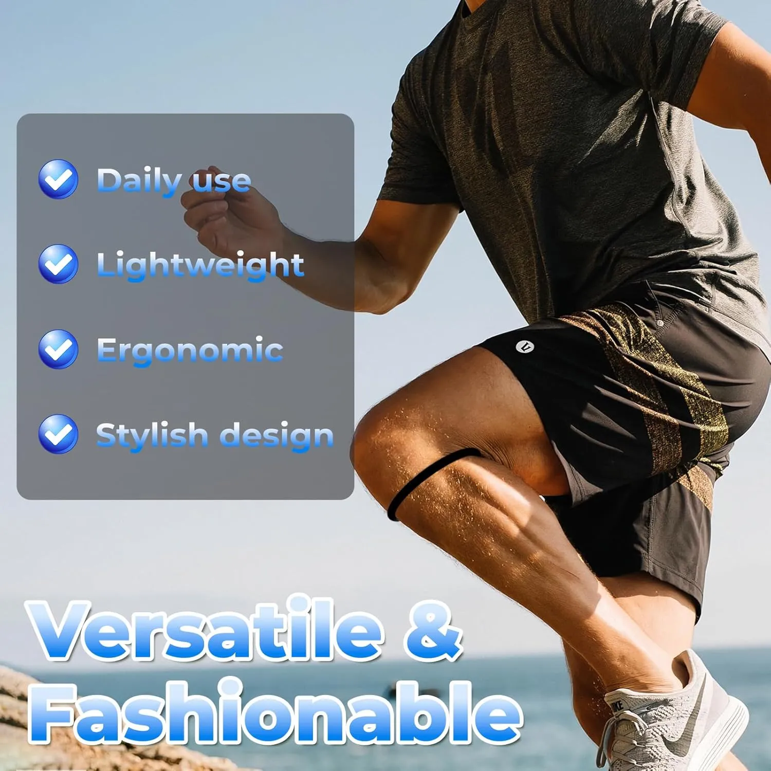 Patellar Tendon Support Strap Knee Bands for Youth, Basketball Patella Tendon Stabilizer Knee Brace Silicone Band Knee Brace Elasticity Fixed Protection Patellar Ring for Running Sports Working Out (Black)
