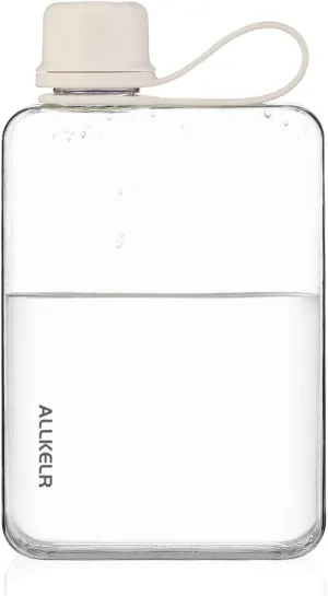 Portable Flat Water Bottle,BPA Free Reusable Tritan Plastic Travel Water Bottle Cup,Lightweight Leakproof Slim Water Bottle Fits Purse,Backpacking, Hiking (White, 17 oz)