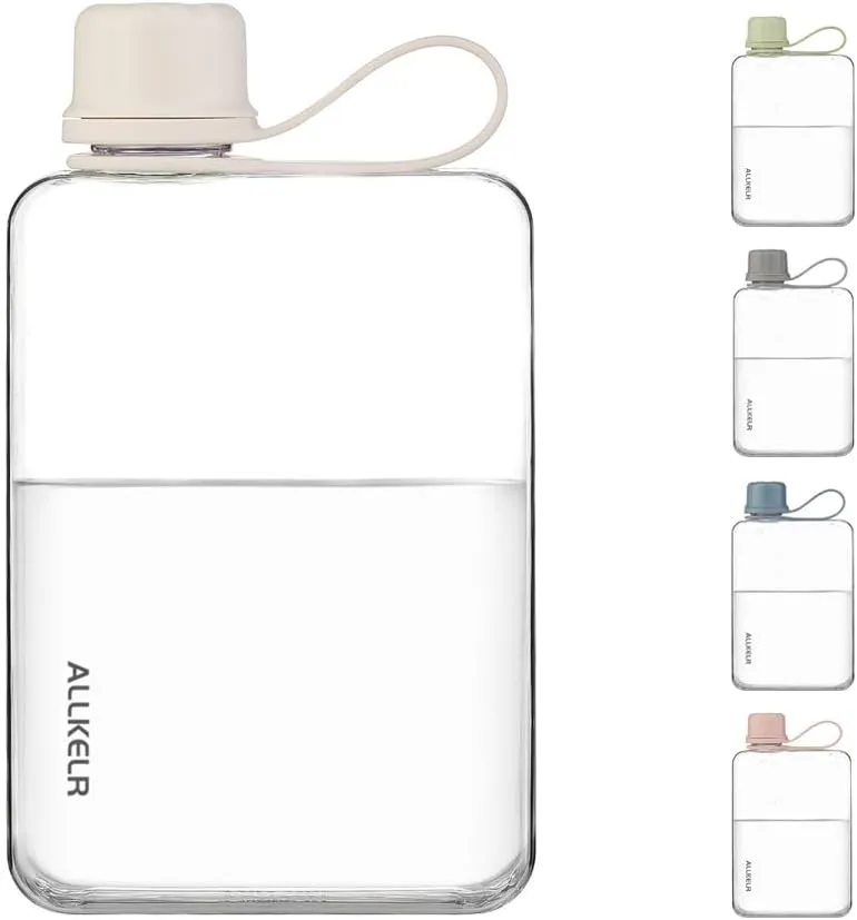Portable Flat Water Bottle,BPA Free Reusable Tritan Plastic Travel Water Bottle Cup,Lightweight Leakproof Slim Water Bottle Fits Purse,Backpacking, Hiking (White, 17 oz)