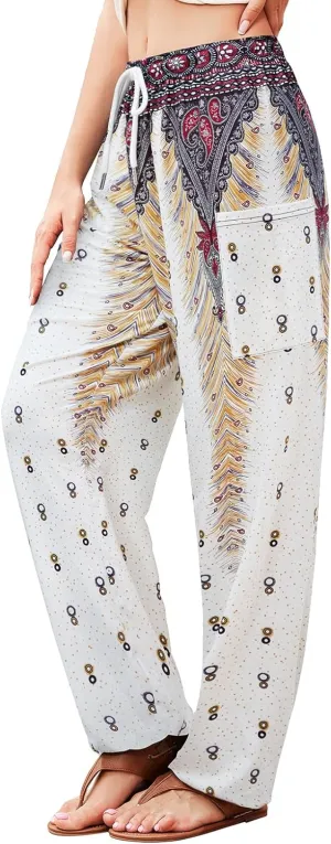 QIANXIZHAN Women's Harem Pants, Hippie Palazzo Pants Boho Joggers Yoga Clothes with Pockets
