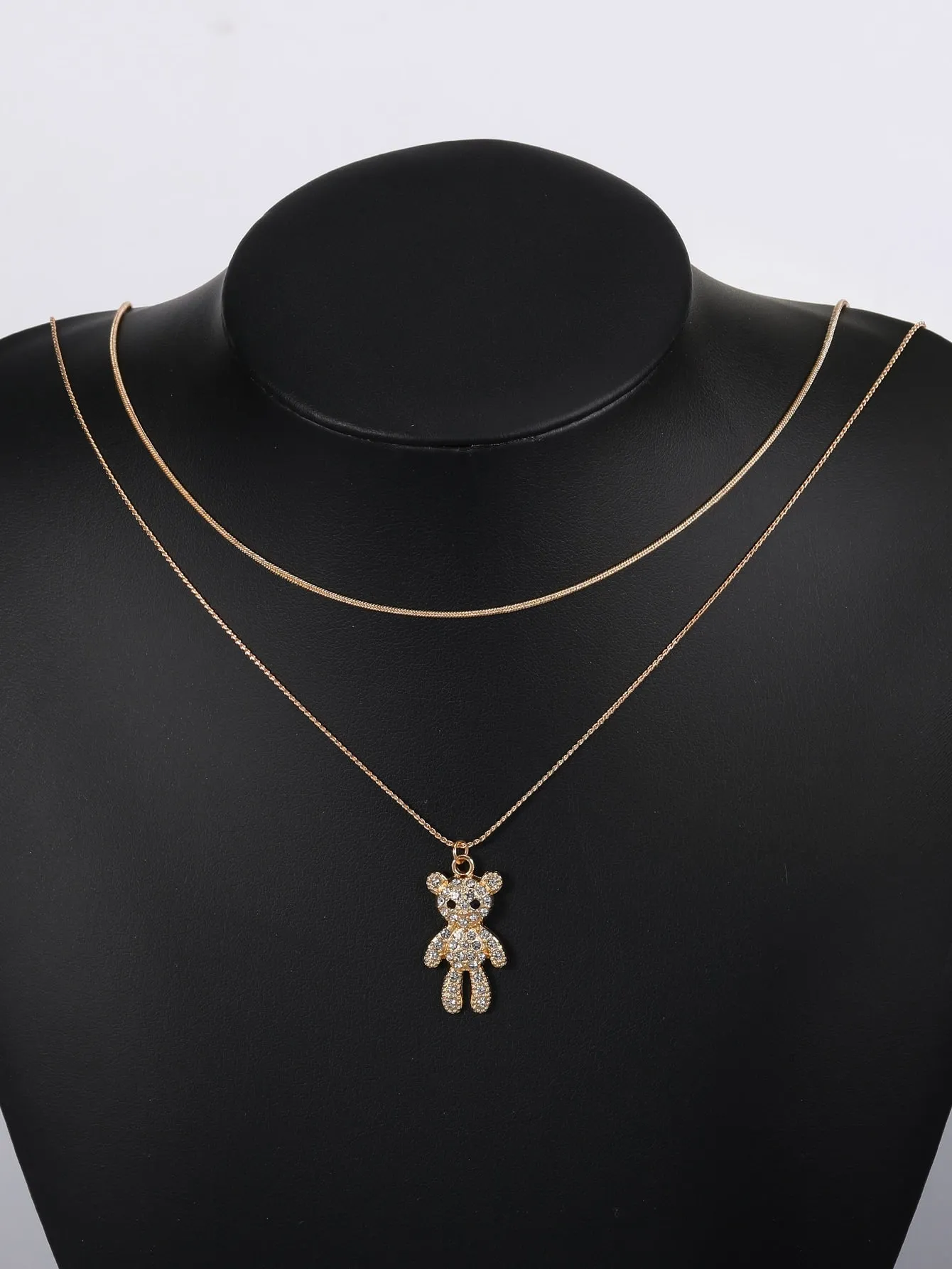 Rhinestone Bear Pendant Layered Necklace Jewelry for Women Gift for Her Necklace
