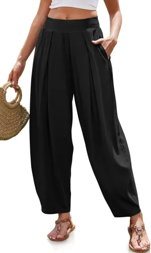 TARSE Womens Linen Harem Pants Loose Fit Boho Pants with Wide Waistband Casual Lounge Trousers for Summer Beach Vacation
