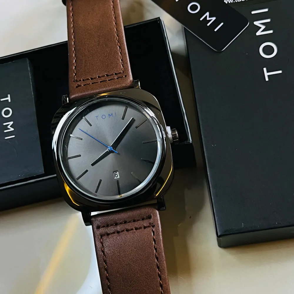 TOMI T-084 Men's Watch Quartz Date Leather Strap