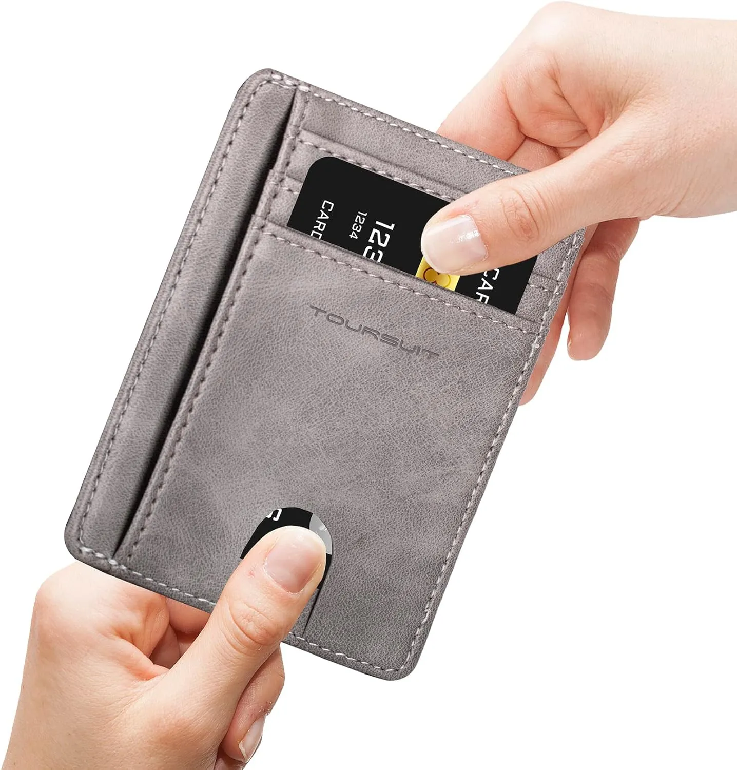TOURSUIT Travel Minimalist Slim Front Pocket Wallet for Men Women, RFID Blocking Credit Card Holder Case (Grey)