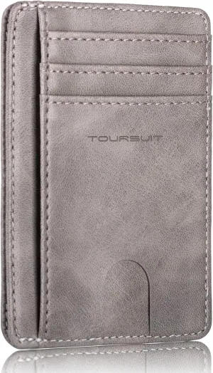 TOURSUIT Travel Minimalist Slim Front Pocket Wallet for Men Women, RFID Blocking Credit Card Holder Case (Grey)