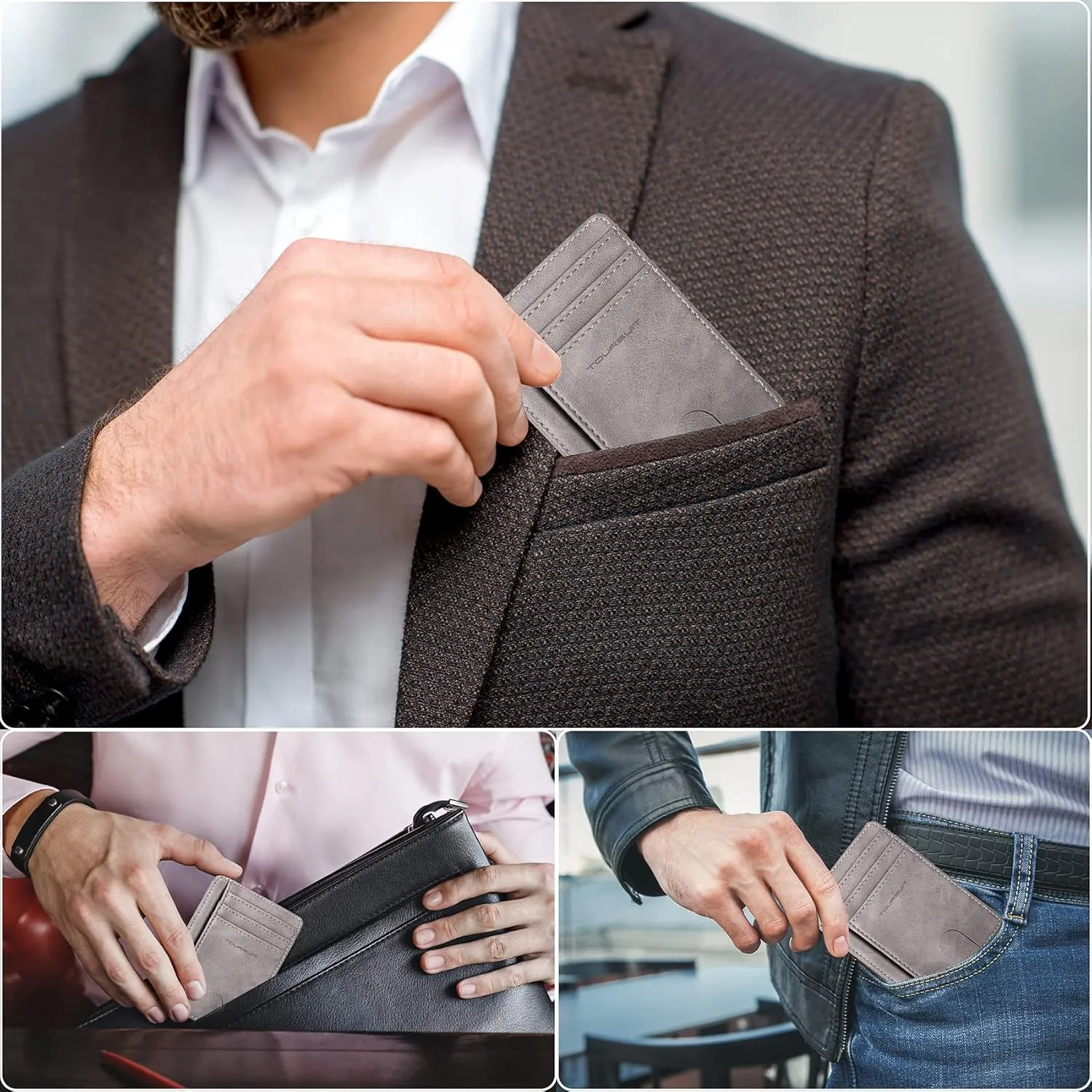 TOURSUIT Travel Minimalist Slim Front Pocket Wallet for Men Women, RFID Blocking Credit Card Holder Case (Grey)