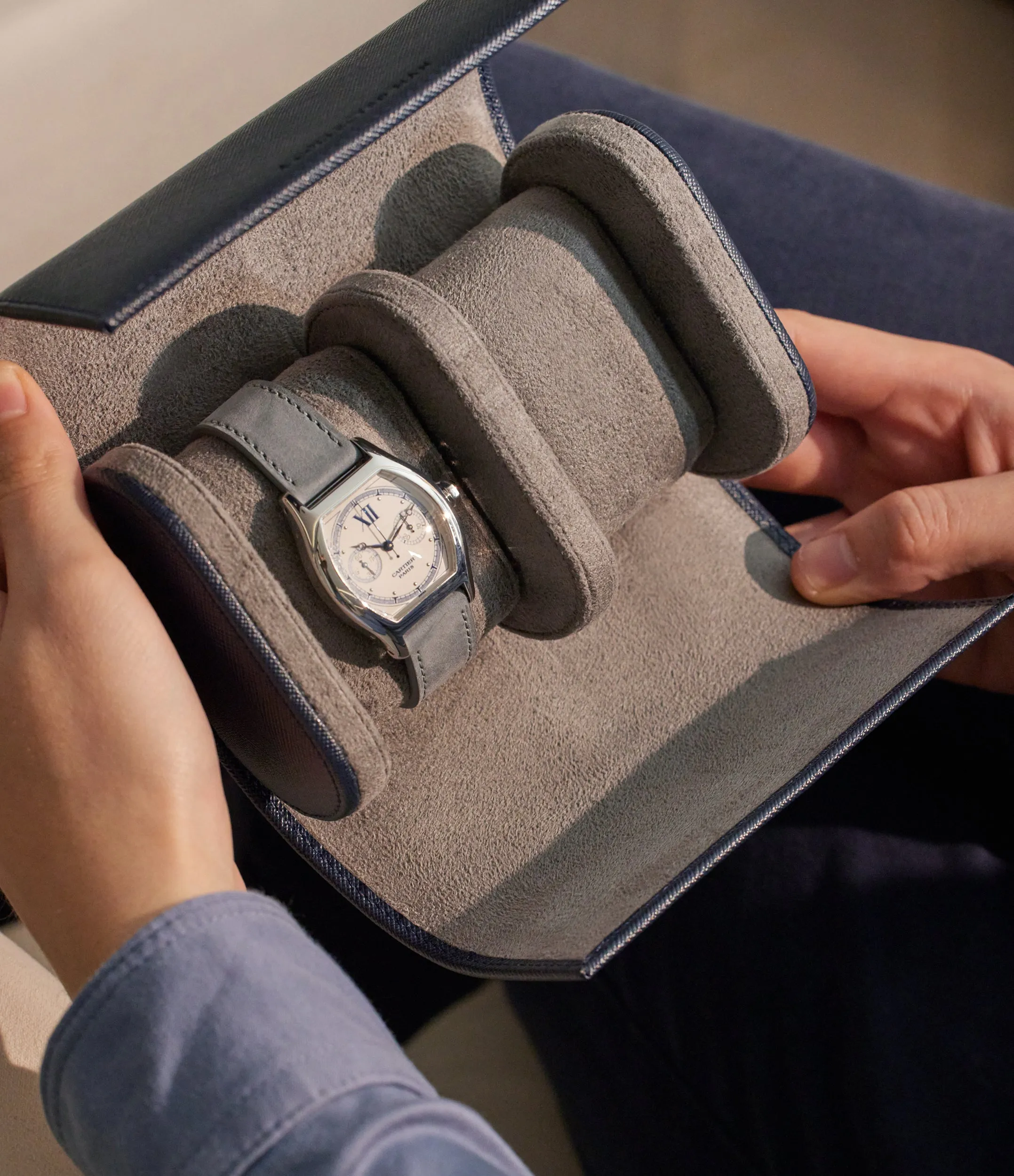 two-watch roll, saffiano