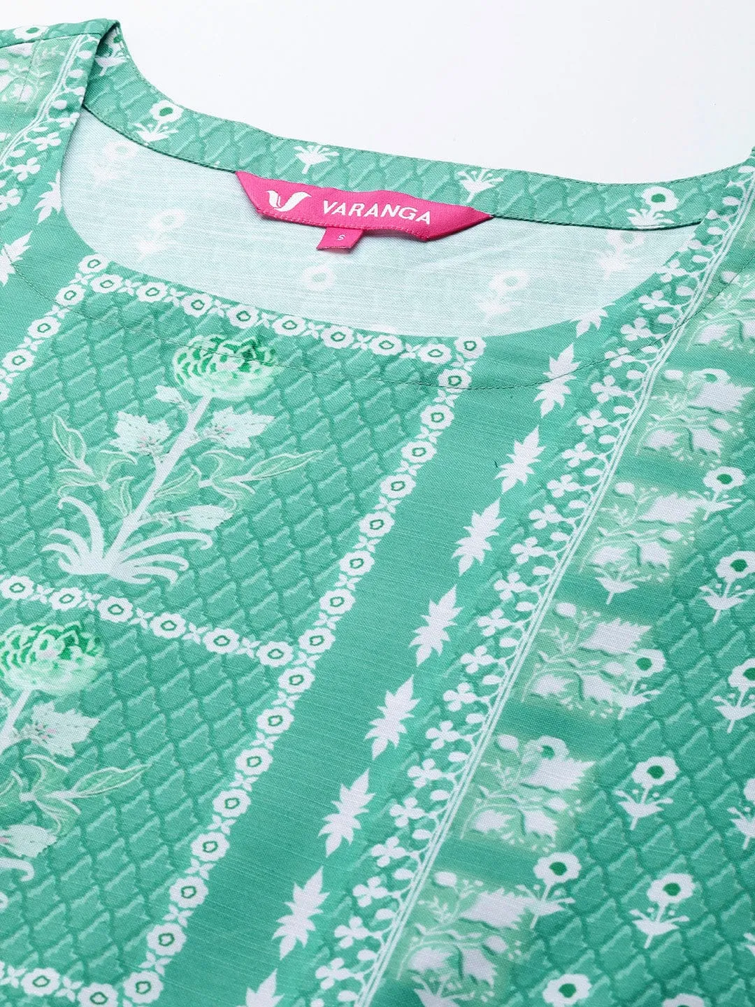 Varanga Women Sea Green Printed Kurta Set Paired With Printed Bottom