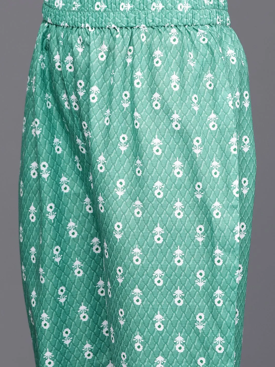 Varanga Women Sea Green Printed Kurta Set Paired With Printed Bottom