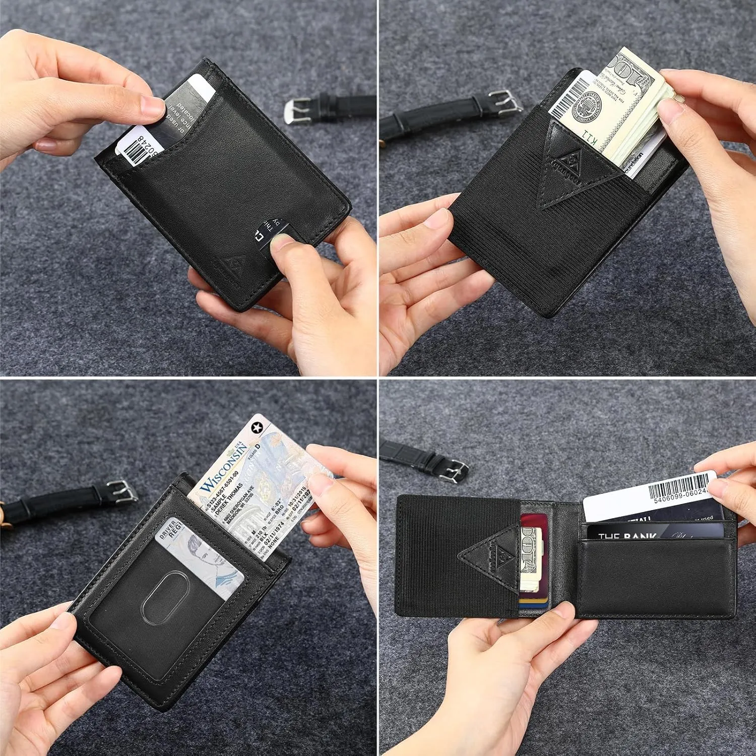 Wallet for Men Genuine Leather RFID Blocking Bifold compact Wallet With Magnetic Closure 1 ID Window (Black)
