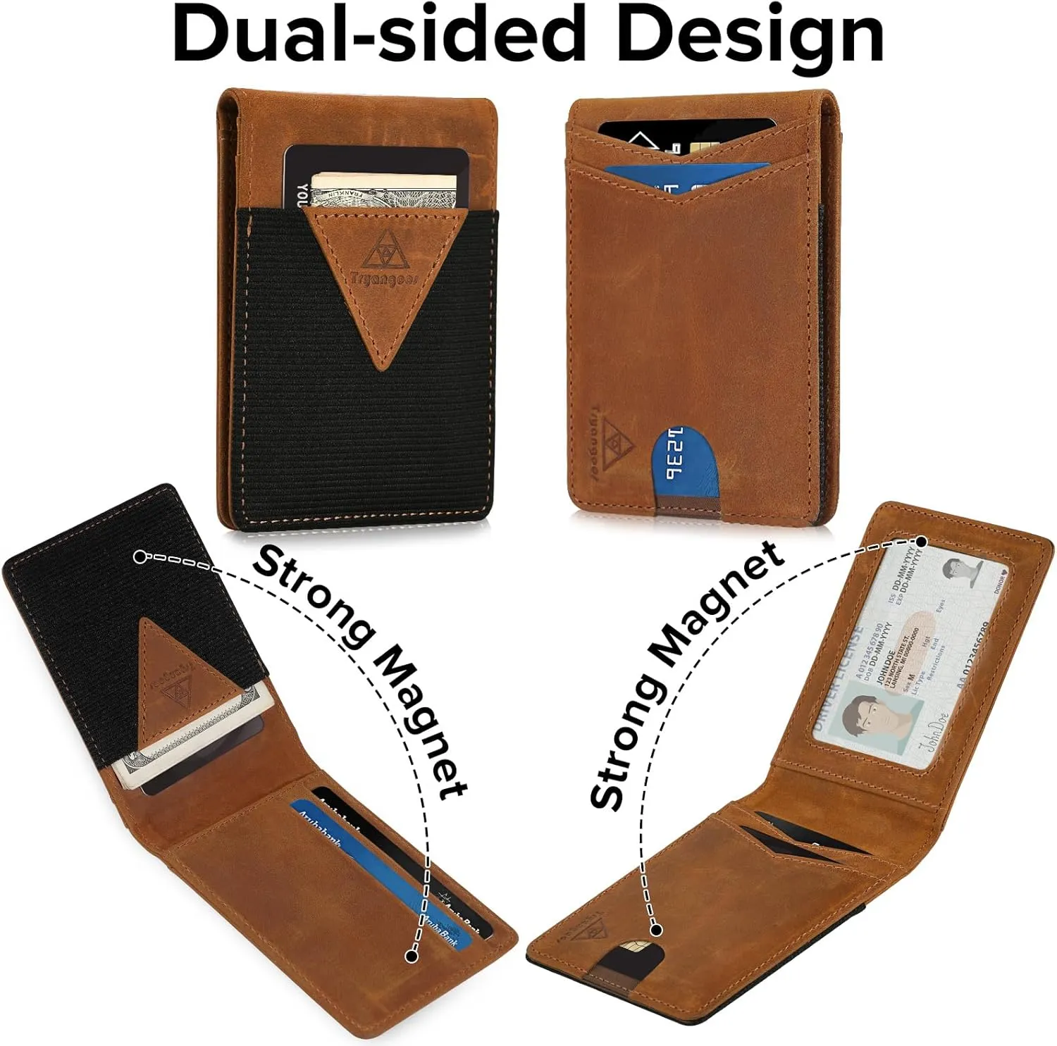 Wallet for Men Genuine Leather RFID Blocking Bifold compact Wallet With Magnetic Closure 1 ID Window (CH Vintage)