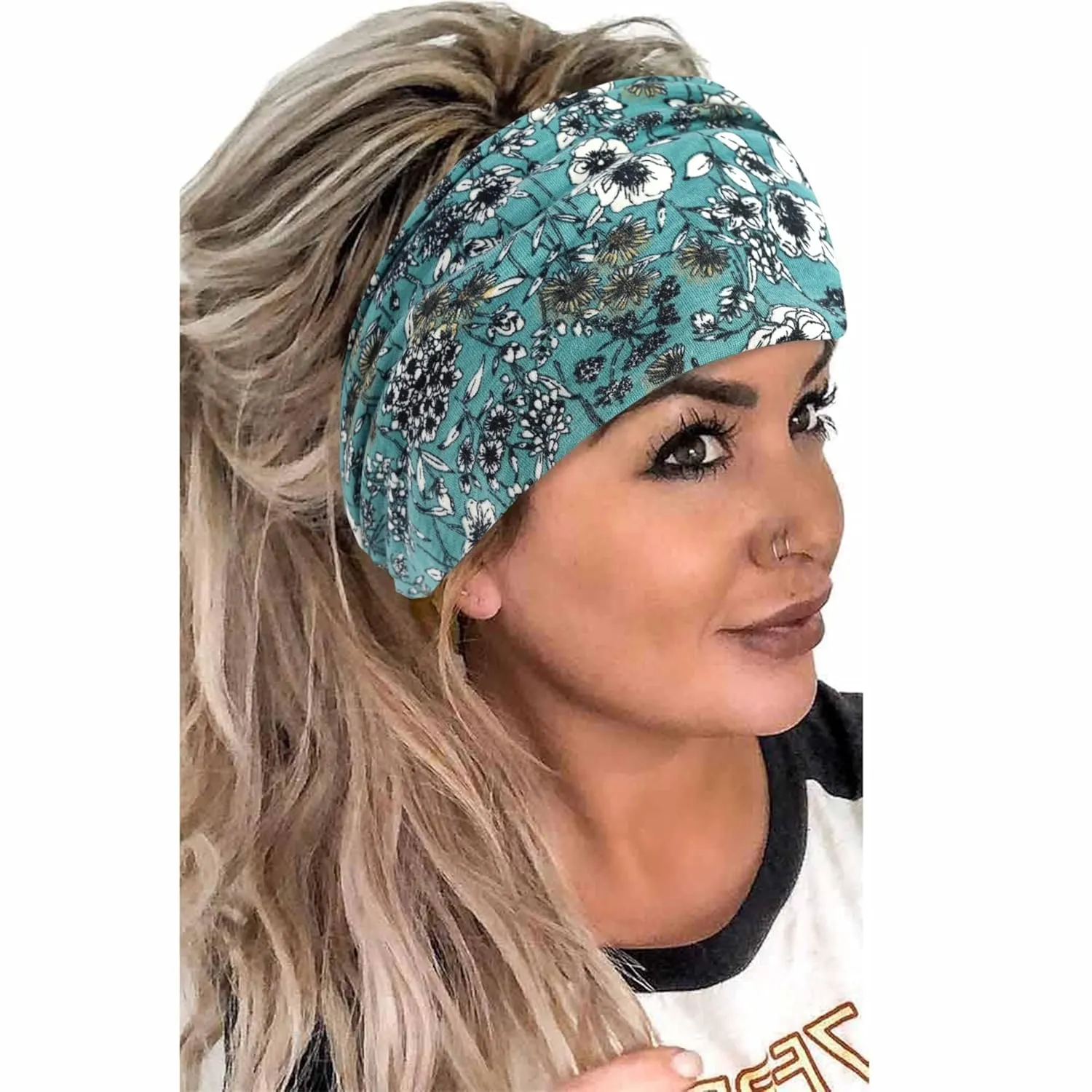 Wide Headbands For Women African Floral Boho Turban Headwrap Elastic Hairband Large Leopard Head Scarf Non Slip Twist Knotted Bandana Sweatband Workout Hair Accessories 6 Pack