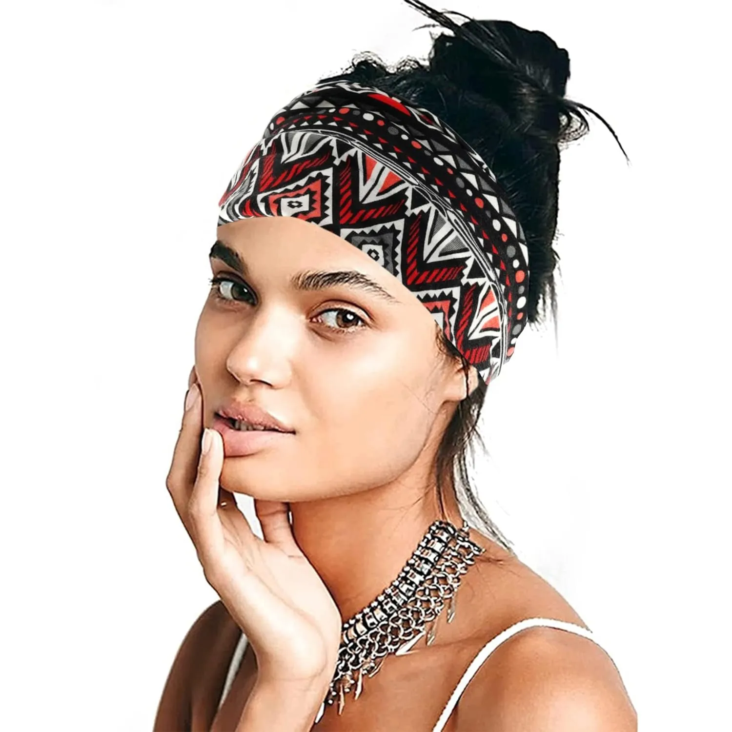 Wide Headbands For Women African Floral Boho Turban Headwrap Elastic Hairband Large Leopard Head Scarf Non Slip Twist Knotted Bandana Sweatband Workout Hair Accessories 6 Pack