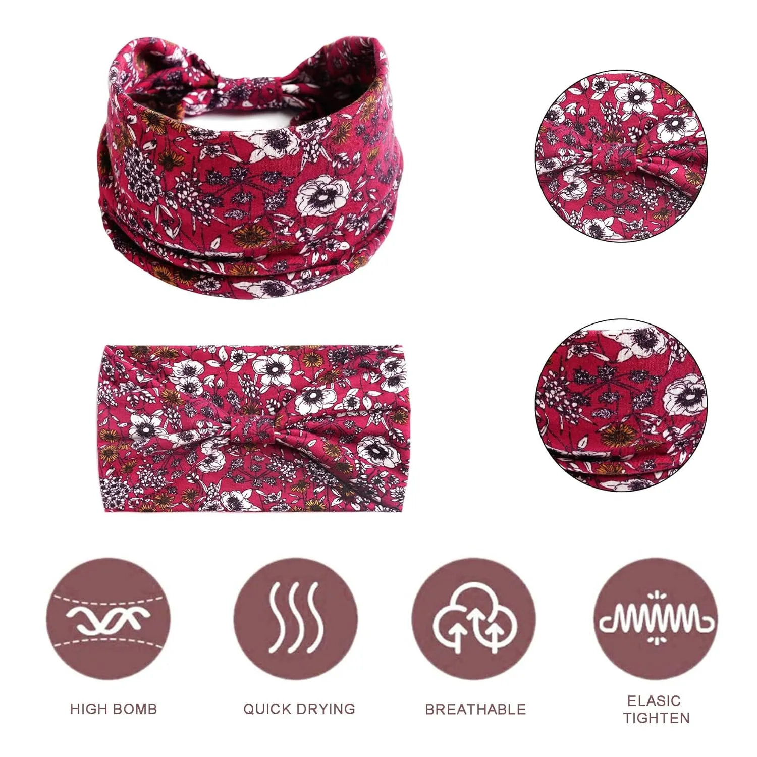 Wide Headbands For Women African Floral Boho Turban Headwrap Elastic Hairband Large Leopard Head Scarf Non Slip Twist Knotted Bandana Sweatband Workout Hair Accessories 6 Pack