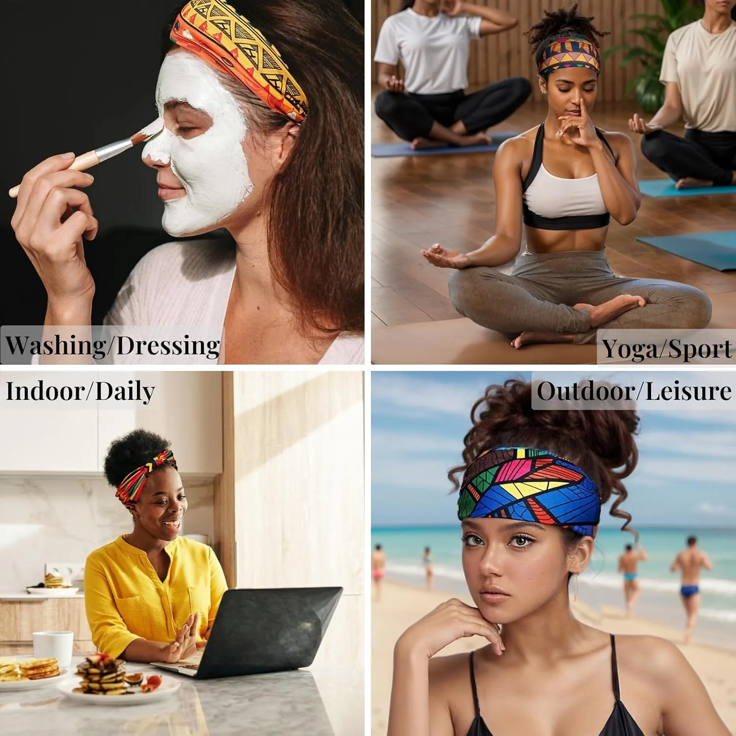 Wide Headbands for Women Boho Workout Knotted Head Bands for Women's Hair African Non Slip Headwrap Yoga Running Sports Hairdband Hair Accessories 4 Pack